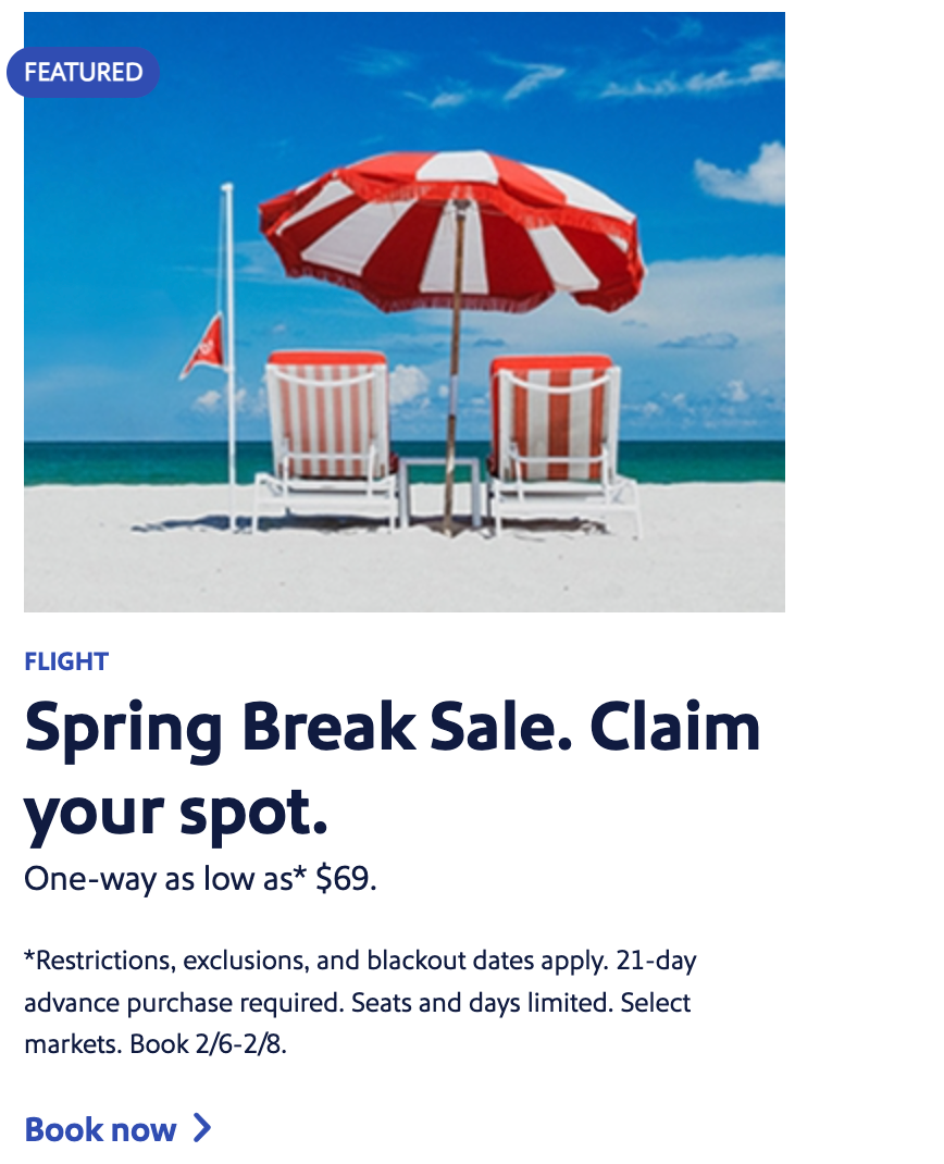 You are currently viewing Southwest Spring Break sale: One-way flights as low as $69