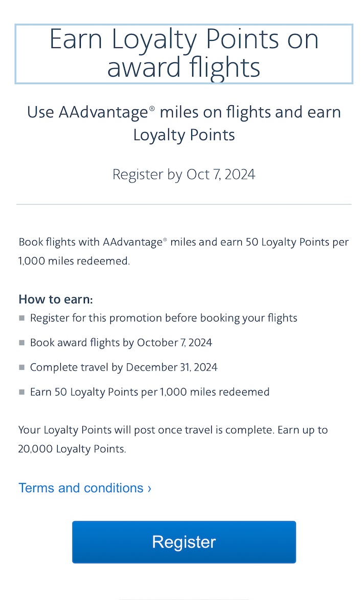 You are currently viewing Check your account: Earn American Airlines Loyalty Points on award flights (targeted)