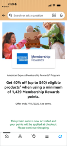 Read more about the article Check your offer: Save up to 40% on Amazon purchases using just 1,429 Amex points